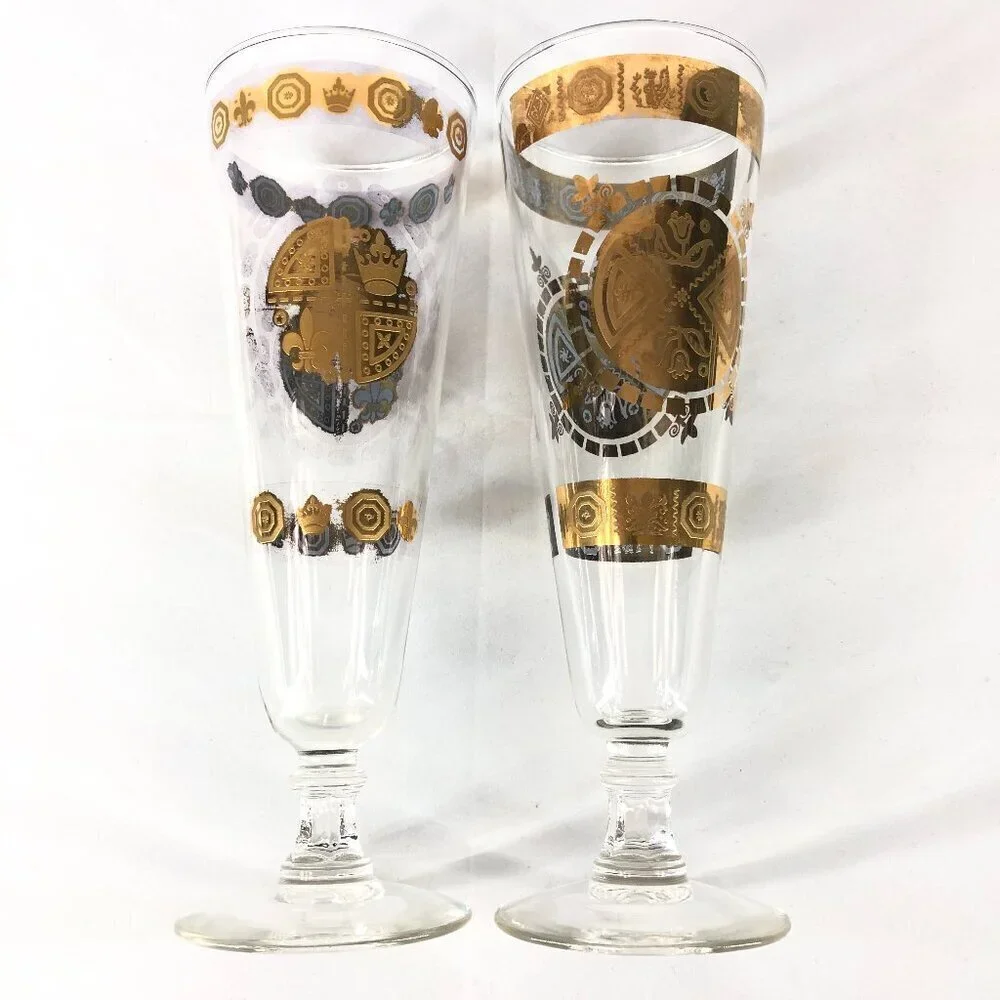 Vintage Culver, Ltd 22k Gold Pilsner Glasses Set Of 2
